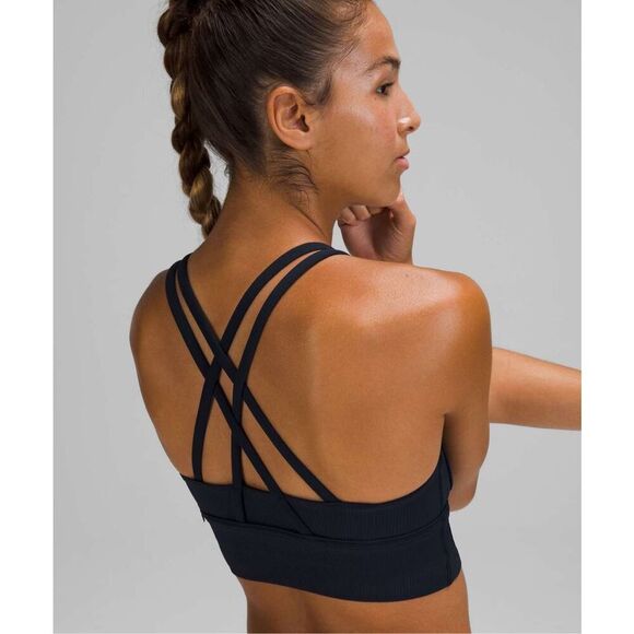 Lululemon Energy Bra Long Line Ribbed Medium Support, B–D Cup In Black Size 8 - Picture 2 of 9